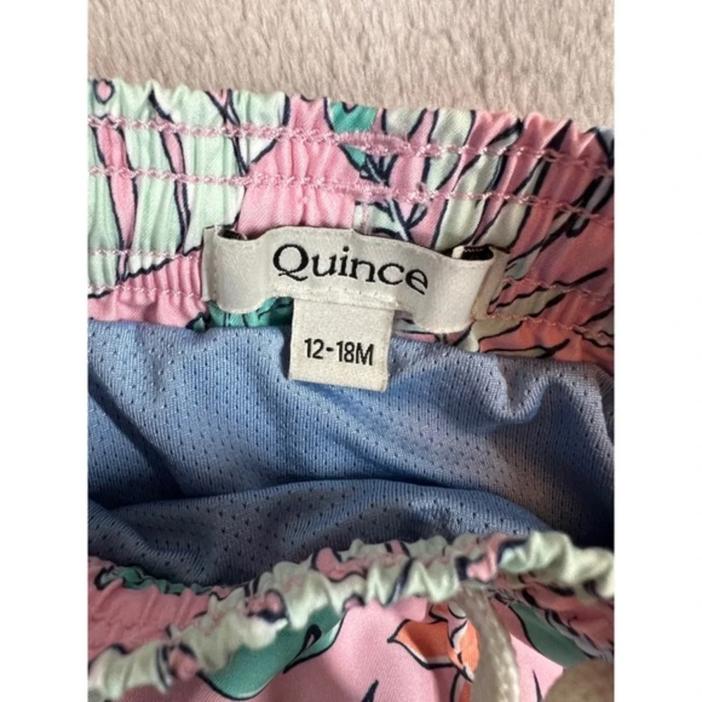 Quince Toddler Pink Tropical Floral‎ Mesh Lined Swim Trunks 12-18M